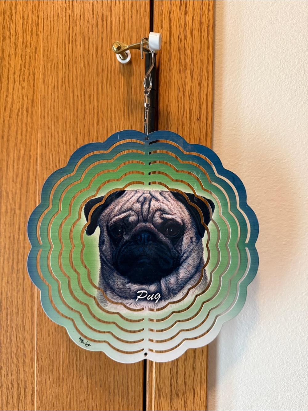 Pug Hanging Spin Décor in Blue and Green